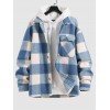 UNISEX Checked Plaid Colorblock Pocket Design Woolen Turn Down Collar Coat